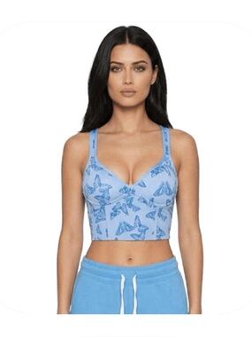 VS PINK S blue butterfly print push up racerback sports bra